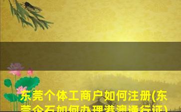 东莞个体工商户如何注册(东莞企石如何办理港澳通行证)